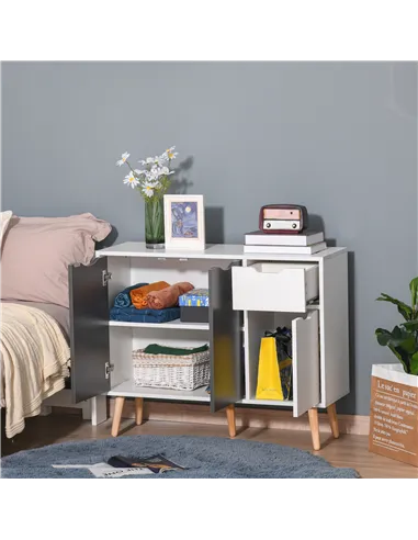 HOMCOM Sideboard Floor Standing Storage Cabinet with Drawer for Bedroom, Living Room, Home Office, Grey