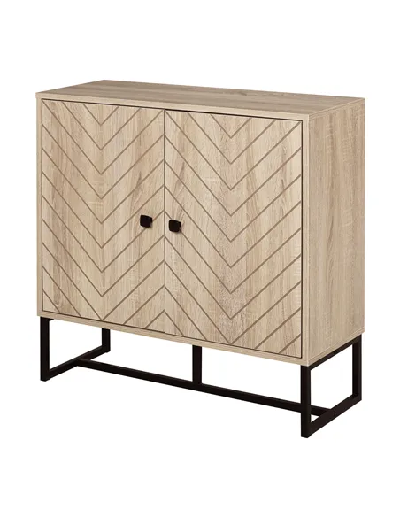 HOMCOM MDF 2-Tier Storage Cabinet Steel Frame Handles Tabletop Unique Home Style Organiser, 80H x 80L x 29.5Wcm-Oak