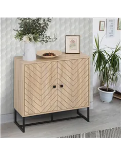 HOMCOM MDF 2-Tier Storage Cabinet Steel Frame Handles Tabletop Unique Home Style Organiser, 80H x 80L x 29.5Wcm-Oak 2