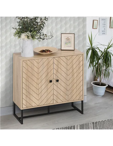 HOMCOM MDF 2-Tier Storage Cabinet Steel Frame Handles Tabletop Unique Home Style Organiser, 80H x 80L x 29.5Wcm-Oak