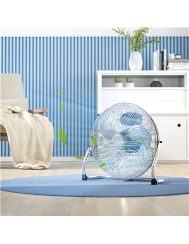 HOMCOM 20" Chrome Metal Floor Fan with Tilting, High Velocity, 3 Speed, Portable Gym Fan for Home Office, Silver
