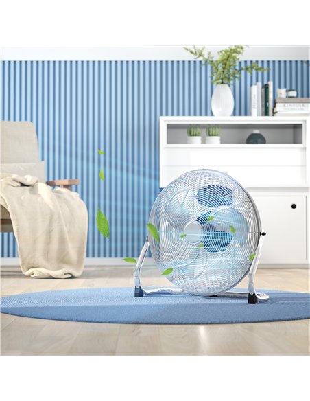 HOMCOM 20" Chrome Metal Floor Fan with Tilting, High Velocity, 3 Speed, Portable Gym Fan for Home Office, Silver