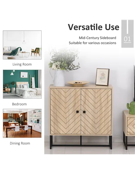 HOMCOM MDF 2-Tier Storage Cabinet Steel Frame Handles Tabletop Unique Home Style Organiser, 80H x 80L x 29.5Wcm-Oak