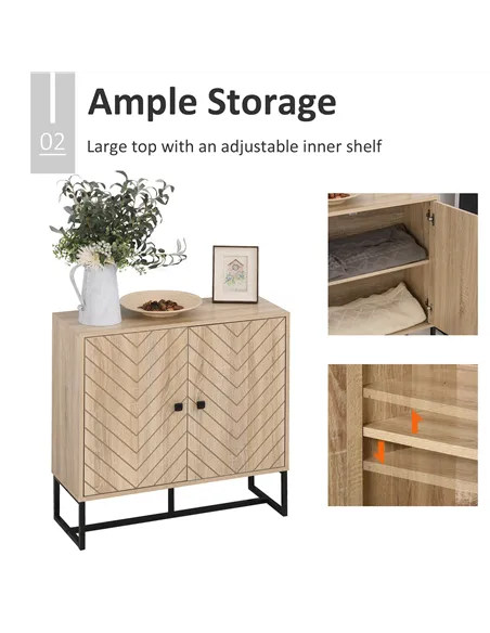 HOMCOM MDF 2-Tier Storage Cabinet Steel Frame Handles Tabletop Unique Home Style Organiser, 80H x 80L x 29.5Wcm-Oak