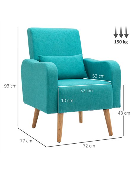 HOMCOM Accent Chair, Linen-Touch Armchair with Pillow, Upholstered Leisure Lounge Sofa for Living Room, Club Chair with Rubber W