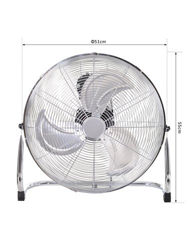 HOMCOM 20" Chrome Metal Floor Fan with Tilting, High Velocity, 3 Speed, Portable Gym Fan for Home Office, Silver