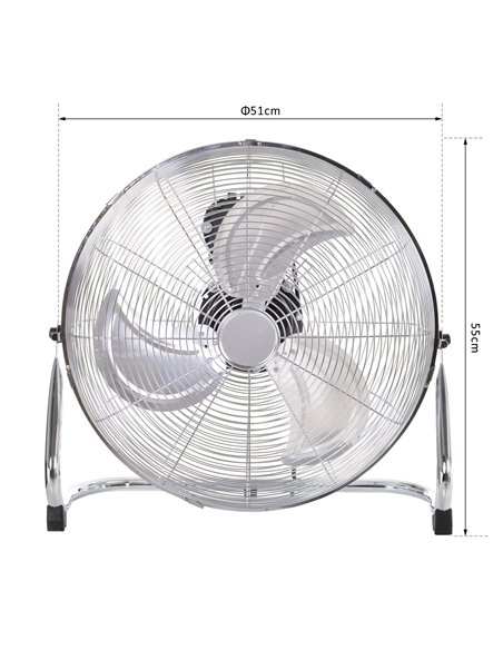 HOMCOM 20" Chrome Metal Floor Fan with Tilting, High Velocity, 3 Speed, Portable Gym Fan for Home Office, Silver