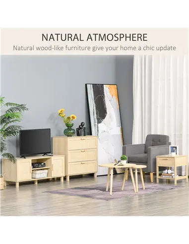 HOMCOM Nightstand with Rattan Drawer and Storage Shelf, Bedside End Table for Bedroom, Living Room