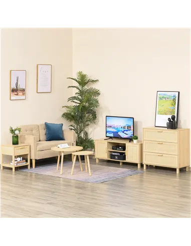 HOMCOM Nightstand with Rattan Drawer and Storage Shelf, Bedside End Table for Bedroom, Living Room