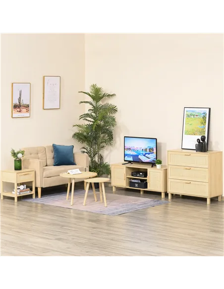 HOMCOM Nightstand with Rattan Drawer and Storage Shelf, Bedside End Table for Bedroom, Living Room