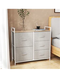 HOMCOM 5 Drawer Linen Basket Storage Unit Home Organisation w/ Shelf Handles Metal Frame Adjustable Feet Hallway Home Dresser Gr 2