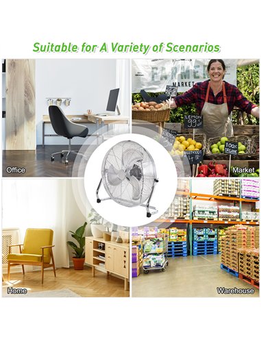 HOMCOM 20" Chrome Metal Floor Fan with Tilting, High Velocity, 3 Speed, Portable Gym Fan for Home Office, Silver