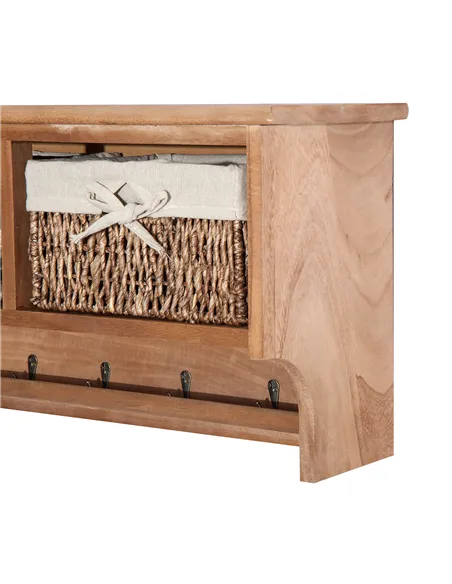 HOMCOM Entryway Coat Rack Wall Mounted Shelf w/ 2 Corn Husk Baskets and Hooks, Brown