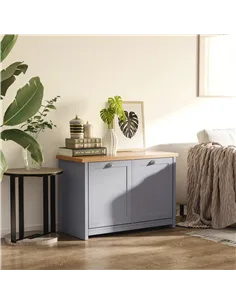 HOMCOM Shoe Cabinet, Modern Shoe Bench with 2 Doors for Hallway, Entryway, Grey 2