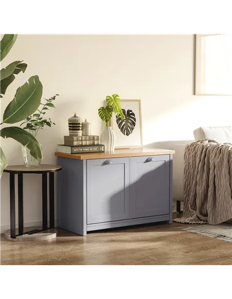 HOMCOM Shoe Cabinet, Modern Shoe Bench with 2 Doors for Hallway, Entryway, Grey