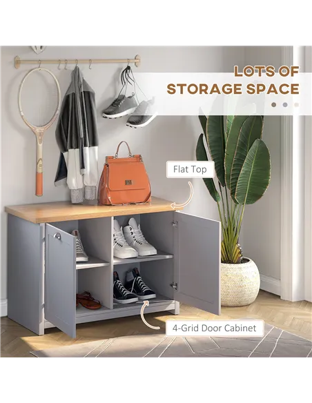 HOMCOM Shoe Cabinet, Modern Shoe Bench with 2 Doors for Hallway, Entryway, Grey