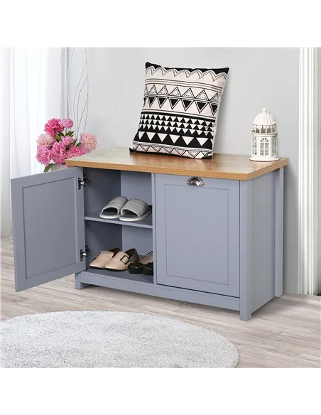 HOMCOM Shoe Cabinet, Modern Shoe Bench with 2 Doors for Hallway, Entryway, Grey
