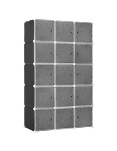 HOMCOM Portable Wardrobe for Bedroom, 15 Cube Closet with Hanging Rail, Modular Storage Cabinet, Plastic Armoire for Space Savin