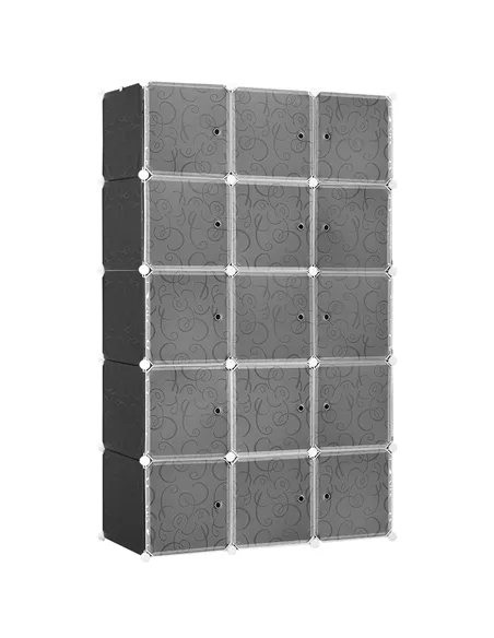 HOMCOM Portable Wardrobe for Bedroom, 15 Cube Closet with Hanging Rail, Modular Storage Cabinet, Plastic Armoire for Space Savin