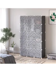 HOMCOM Portable Wardrobe for Bedroom, 15 Cube Closet with Hanging Rail, Modular Storage Cabinet, Plastic Armoire for Space Savin 2