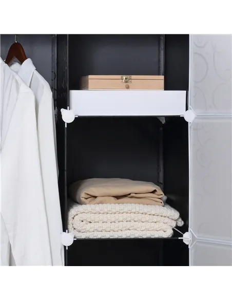 HOMCOM Portable Wardrobe for Bedroom, 15 Cube Closet with Hanging Rail, Modular Storage Cabinet, Plastic Armoire for Space Savin