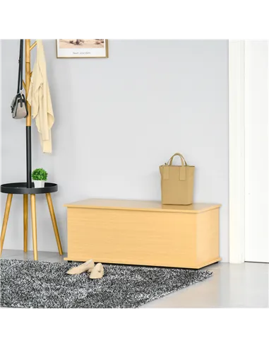 HOMCOM 113L Storage Chest, Storage Box with Flip-Top Lid and 2 Safety Hinges, Storage Trunk for Living Room, Entryway, 100 x 40 