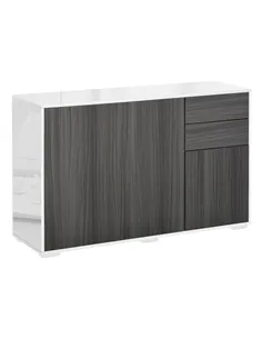 HOMCOM High Gloss Frame Sideboard, Side Cabinet, Push-Open Design with 2 Drawer for Living Room, Bedroom, Light Grey and White