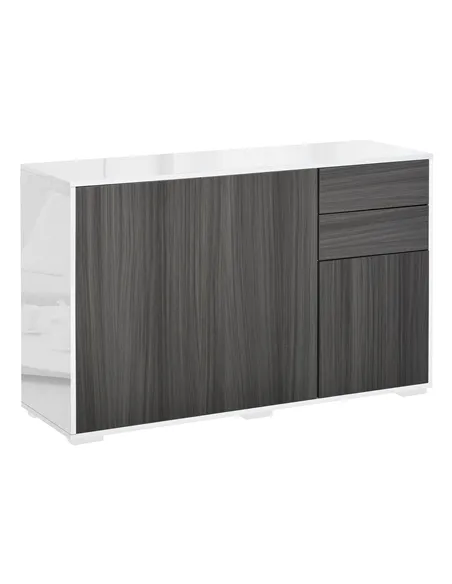 HOMCOM High Gloss Frame Sideboard, Side Cabinet, Push-Open Design with 2 Drawer for Living Room, Bedroom, Light Grey and White