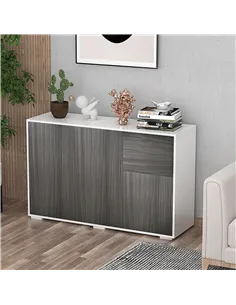 HOMCOM High Gloss Frame Sideboard, Side Cabinet, Push-Open Design with 2 Drawer for Living Room, Bedroom, Light Grey and White 2