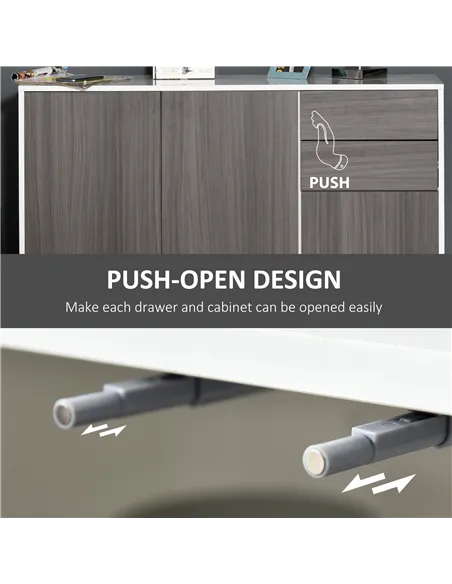 HOMCOM High Gloss Frame Sideboard, Side Cabinet, Push-Open Design with 2 Drawer for Living Room, Bedroom, Light Grey and White