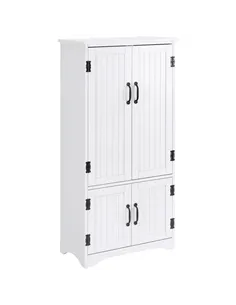 HOMCOM Accent Floor Storage Cabinet Kitchen Cupboard with Adjustable Shelves and 2 Lower Doors, White