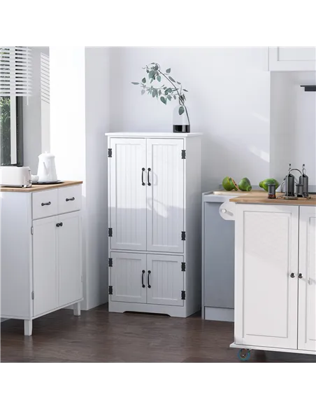 HOMCOM Accent Floor Storage Cabinet Kitchen Cupboard with Adjustable Shelves and 2 Lower Doors, White