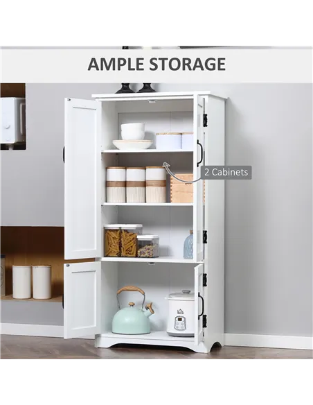 HOMCOM Accent Floor Storage Cabinet Kitchen Cupboard with Adjustable Shelves and 2 Lower Doors, White