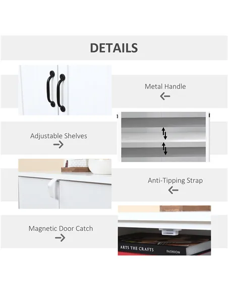 HOMCOM Accent Floor Storage Cabinet Kitchen Cupboard with Adjustable Shelves and 2 Lower Doors, White