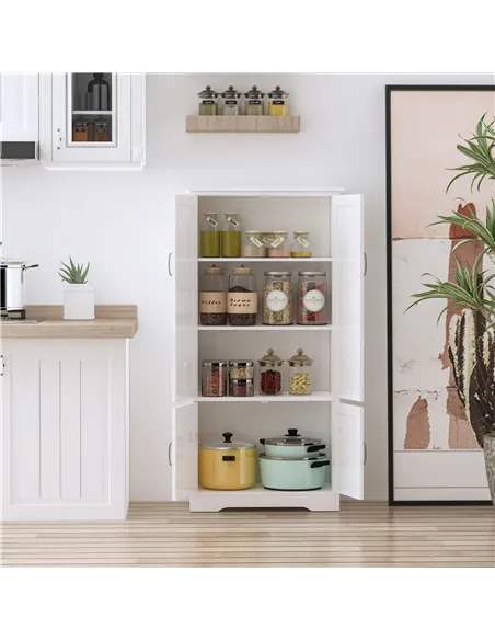 HOMCOM Accent Floor Storage Cabinet Kitchen Cupboard with Adjustable Shelves and 2 Lower Doors, White