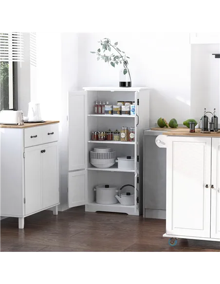 HOMCOM Accent Floor Storage Cabinet Kitchen Cupboard with Adjustable Shelves and 2 Lower Doors, White