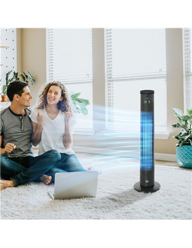 HOMCOM 30'' Freestanding Tower Fan, 3 Speed 3 Mode, 10h Timer, 70 Degree Oscillation, LED Light, 5M Remote Controller, Dark Grey