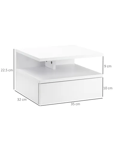 HOMCOM Set of Two Floating Bedside Tables - White