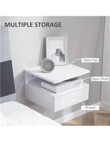 HOMCOM Set of Two Floating Bedside Tables - White