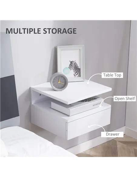 HOMCOM Set of Two Floating Bedside Tables - White