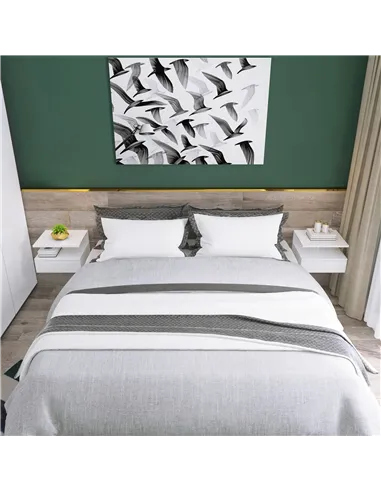 HOMCOM Set of Two Floating Bedside Tables - White