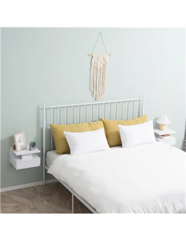 HOMCOM Set of Two Floating Bedside Tables - White