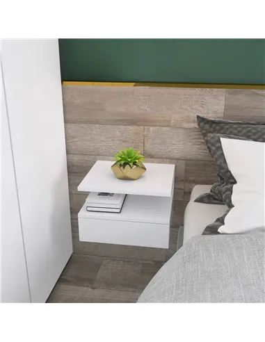 HOMCOM Set of Two Floating Bedside Tables - White