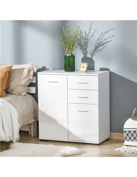 HOMCOM Sideboard, Modern Storage Cabinet with 2 Drawers, 2 Doors and Adjustable Shelf, Kitchen Cabinet for Living Room, Dining R