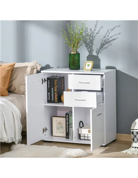 HOMCOM Sideboard, Modern Storage Cabinet with 2 Drawers, 2 Doors and Adjustable Shelf, Kitchen Cabinet for Living Room, Dining R