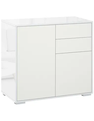 HOMCOM High Gloss Frame Sideboard, Push-Open Design with 2 Drawer for Living Room, Bedroom, 74H x 79W x 36Dcm, White