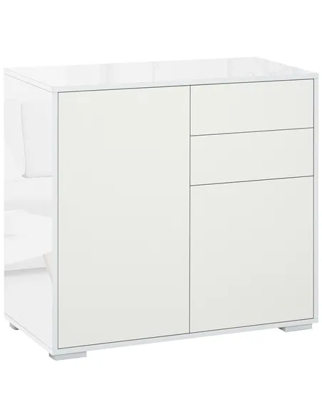 HOMCOM High Gloss Frame Sideboard, Push-Open Design with 2 Drawer for Living Room, Bedroom, 74H x 79W x 36Dcm, White