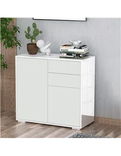 HOMCOM High Gloss Frame Sideboard, Push-Open Design with 2 Drawer for Living Room, Bedroom, 74H x 79W x 36Dcm, White 2