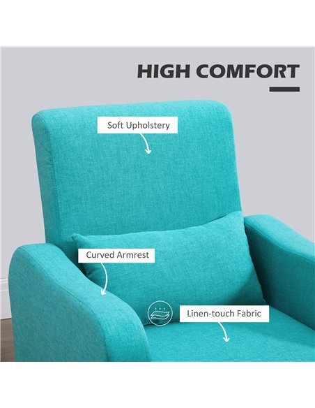 HOMCOM Accent Chair, Linen-Touch Armchair with Pillow, Upholstered Leisure Lounge Sofa for Living Room, Club Chair with Rubber W