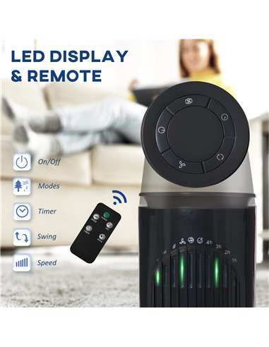 HOMCOM 30'' Freestanding Tower Fan, 3 Speed 3 Mode, 10h Timer, 70 Degree Oscillation, LED Light, 5M Remote Controller, Dark Grey